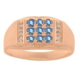 Men's Diamond and Rose Gold Blue Topaz Ring