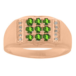 Men's Diamond and Rose Gold Emerald Ring