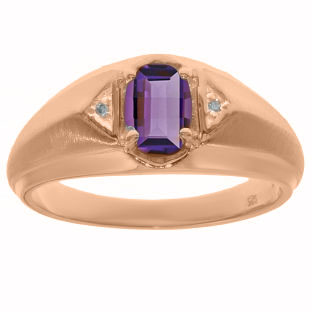 Amethyst & Diamond Men's Rose Gold Oval Ring