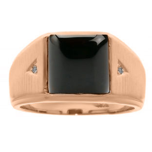 Square Black Onyx and Diamond Ring In Rose Gold For Men