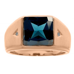Square London Blue Topaz and Diamond Ring In Rose Gold For Men
