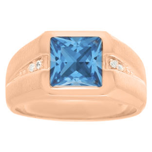 Diamond and Rose Gold Men's Square Cut Blue Topaz Ring