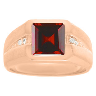 Diamond and Rose Gold Men's Square Cut Garnet Ring