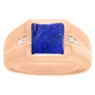 Diamond and Rose Gold Men's Square Cut Lapis Ring