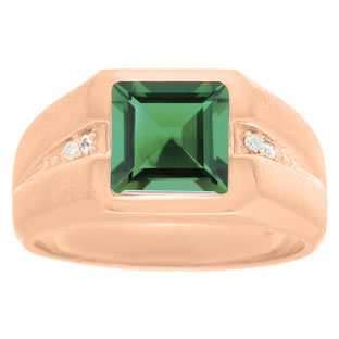 Diamond and Rose Gold Men's Square Cut Emerald Ring