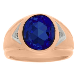 Sapphire Ring - Men's Diamond and Sapphire Rose Gold Ring