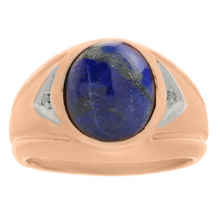 Lapis Ring - Men's Diamond and Lapis Lazuli Rose Gold Ring