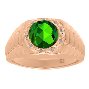 Men's Diamond and Emerald Ring in Rose Gold
