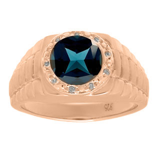 Men's Diamond and London Blue Topaz Ring in Rose Gold
