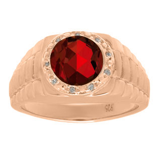 Men's Diamond and Garnet Ring in Rose Gold