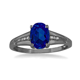 Black Rhodium Plated White Gold Oval Cut Blue Sapphire Diamond Ring