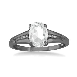 Black Rhodium Plated White Gold Oval Cut Natural White Topaz Diamond Ring
