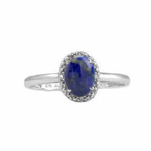 Diamond and Oval Lapis Lazuli White Gold Ring