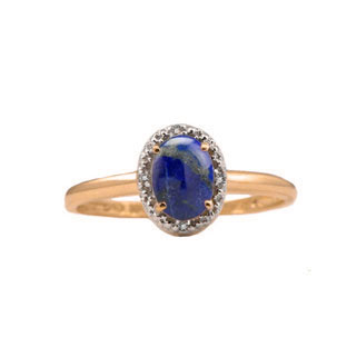 Diamond and Oval Lapis Lazuli Rose Gold Ring