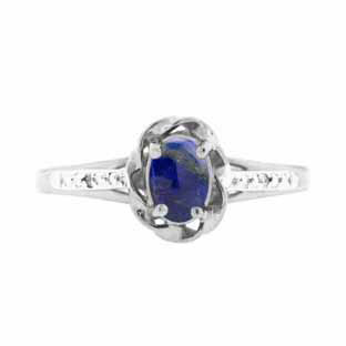 Sterling Silver Diamond Oval Lapis December Birthstone Ring
