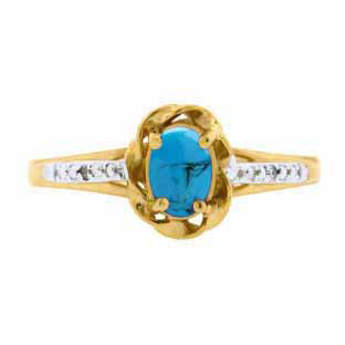 Yellow Gold Diamond Oval Turquoise December Birthstone Ring