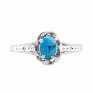 White Gold Diamond Oval Turquoise December Birthstone Ring