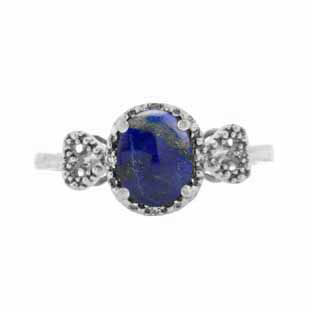 Diamond Oval Lapis Lazuli December Gemstone Sterling Silver Ring