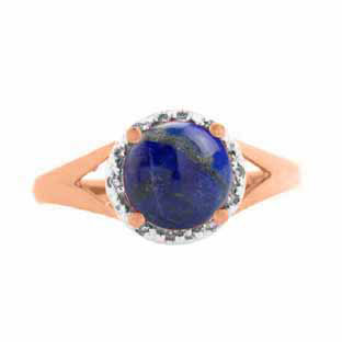 Diamond Round Cut Lapis Lazuli December Birthstone Rose Gold Ring
