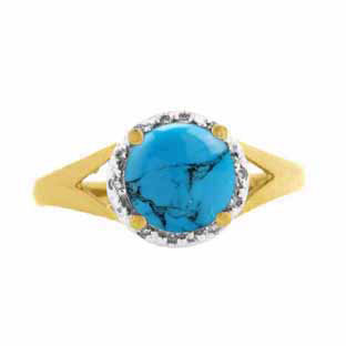 Diamond Round Cut Turquoise December Birthstone Yellow Gold Ring