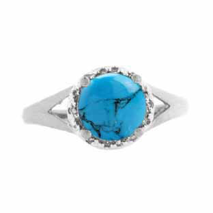 Diamond Round Cut Turquoise December Birthstone White Gold Ring