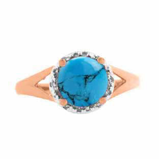 Diamond Round Cut Turquoise December Birthstone Rose Gold Ring