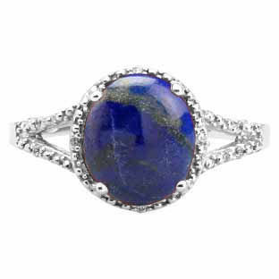 Simple Oval Cut Blue Lapis Diamond White Gold Ring For Women