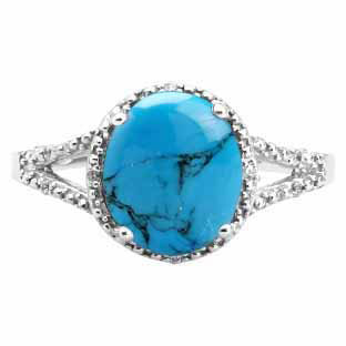 Simple Oval Cut Turquoise Diamond Sterling Silver Ring For Women