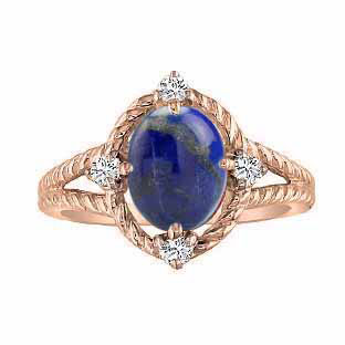 Oval Cut Lapis Lazuli Diamond Rose Gold Braided Ring