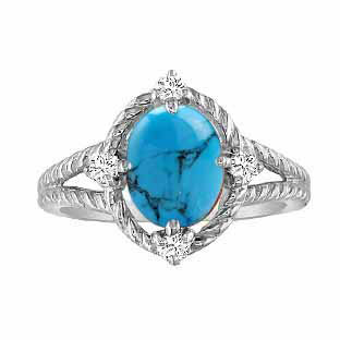 Oval Cut Turquoise Diamond White Gold Braided Ring