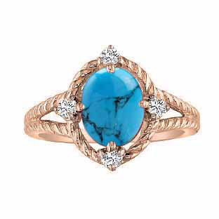 Oval Cut Turquoise Diamond Rose Gold Braided Ring