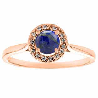 Halo Jewelry - Blue Lapis Birthstone Diamond Halo Ring In Rose Gold