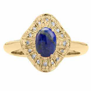 Diamond Lapis Birthstone Ballerina Ring In Yellow Gold
