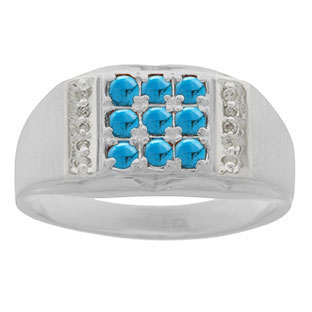Men's Diamond and Sterling Silver Turquoise Stone Ring