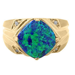 Large Diamond and Gold Men's Australian Opal Ring