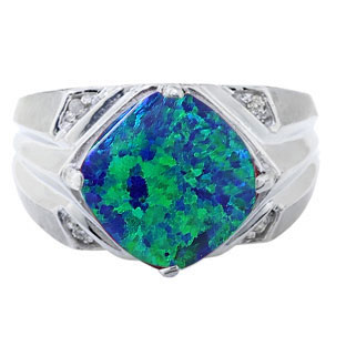Large Diamond and White Gold Men's Australian Opal Ring