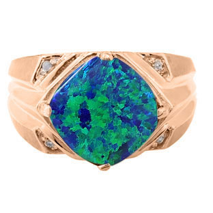 Large Diamond and Rose Gold Men's Australian Opal Ring