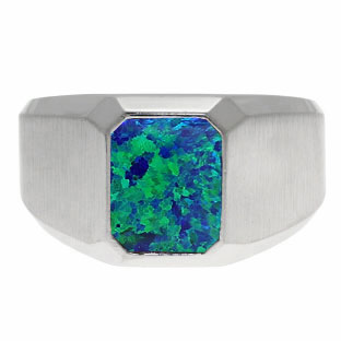 Emerald-Cut Australian Opal Gemstone Custom Ring For Men In White Gold