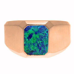 Emerald-Cut Australian Opal Gemstone Custom Ring For Men In Rose Gold