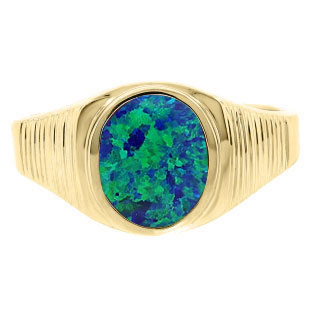 Men's Oval-Cut Australian Opal Gemstone Simple Yellow Gold Ring
