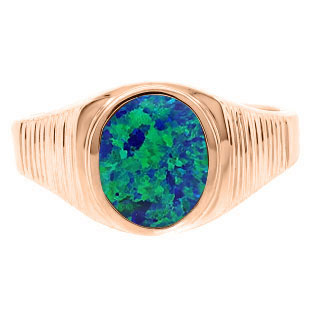 Men's Oval-Cut Australian Opal Gemstone Simple Rose Gold Ring