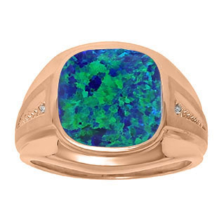 Diamond and Australian Opal Men's Large Ring In Rose Gold