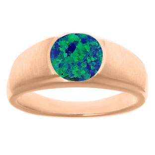 Men's Birthstone Rings - Round Australian Opal Birthstone Ring In Rose Gold