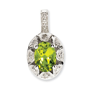 Sterling Silver Oval August Birthstone Peridot Diamond Pendant