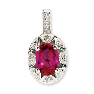 Sterling Silver Oval July Birthstone Ruby Diamond Pendant