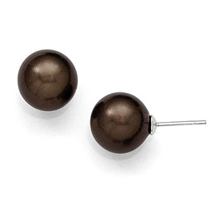 Large 12-13MM Brown Shell Pearl Stud Earrings In Sterling Silver