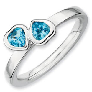 Sterling Silver Stacking Birthstone Heart Blue Topaz Band Ring