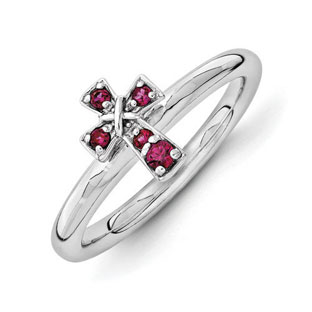Sterling Silver Ruby Birthstone Stackable Cross Ring Band