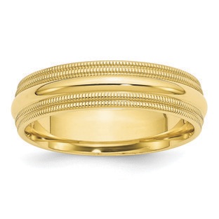 6MM Double Milgrain Edge Comfort Fit Wedding Band In 10K Yellow Gold