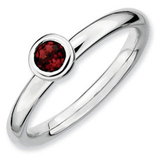 Round Cut Solitaire Garnet Sterling Silver Stacking Band Ring